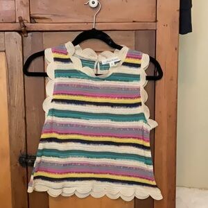 Blue Tassel sleeveless crochet scallop trim top